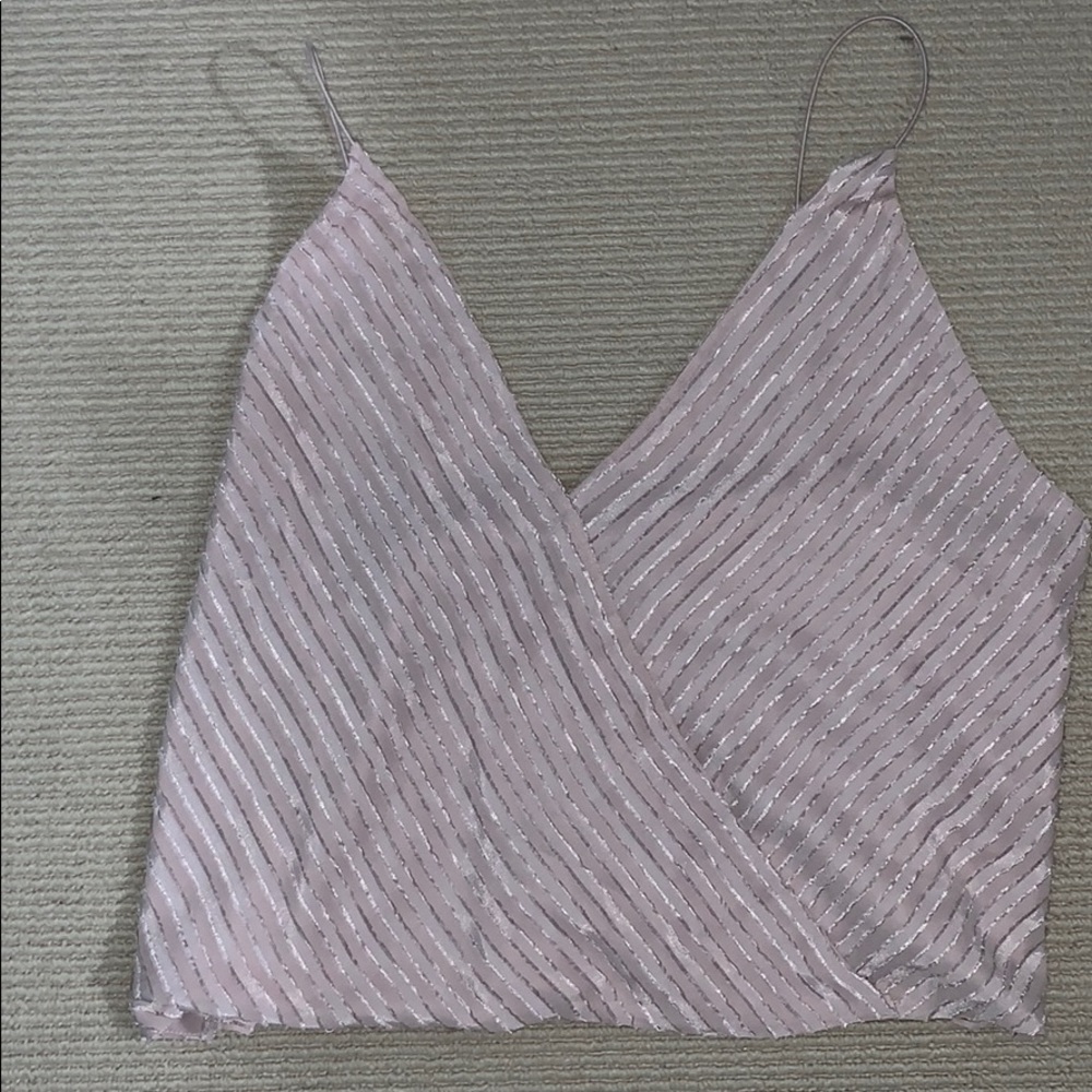 pink shiny surplice tank